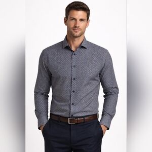 Modango Milano Blue Geometric Print Button Down Shirt M